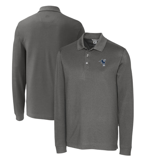 Men's Cutter & Buck Steel Indianapolis Colts Advantage Tri-Blend Pique Long Sleeve Throwback Polo