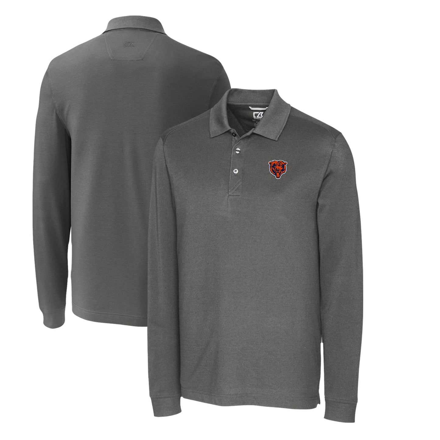 Men's Cutter & Buck Steel Chicago Bears Advantage Tri-Blend Pique Long Sleeve Throwback Polo