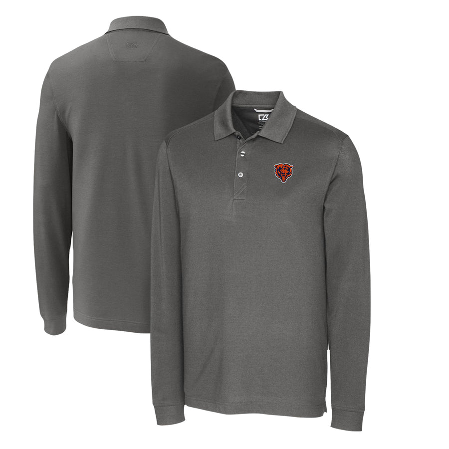 Men's Cutter & Buck Steel Chicago Bears Advantage Tri-Blend Pique Long Sleeve Throwback Polo