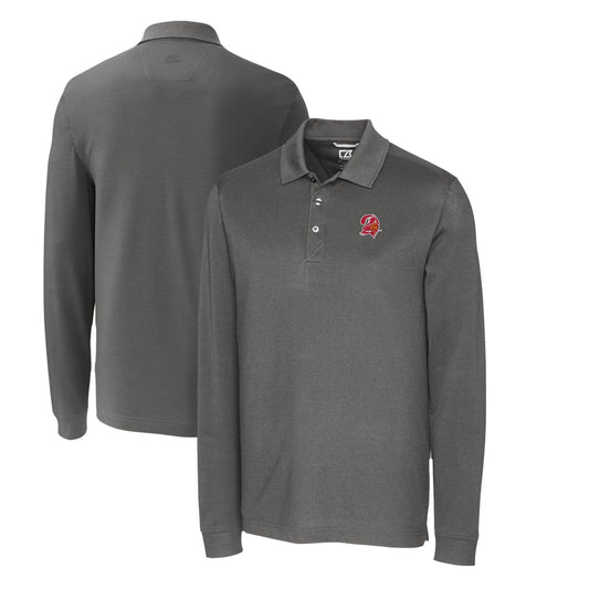 Men's Cutter & Buck Pewter Tampa Bay Buccaneers Advantage Tri-Blend Pique Long Sleeve Throwback Polo