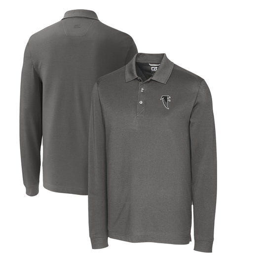 Men's Cutter & Buck Steel Atlanta Falcons Advantage Tri-Blend Pique Long Sleeve Throwback Polo