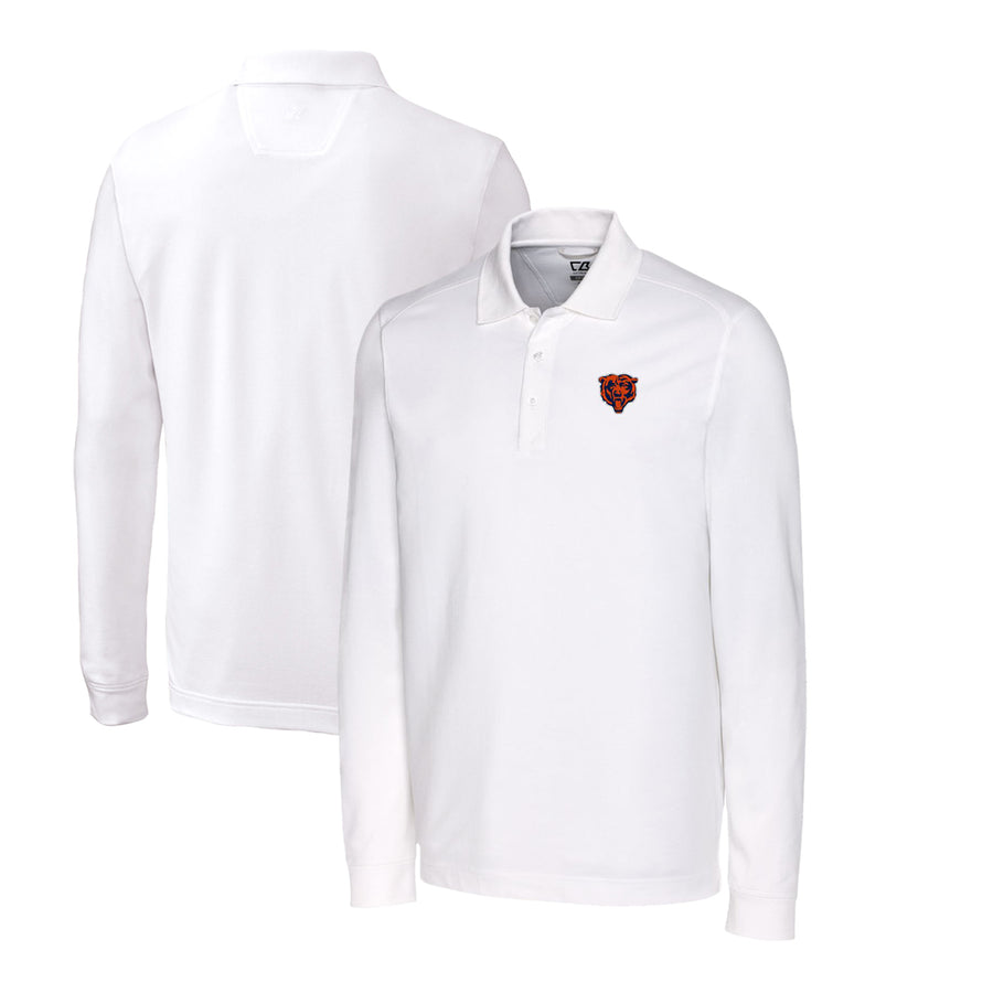 Men's Cutter & Buck White Chicago Bears Advantage Tri-Blend Pique Long Sleeve Throwback Polo