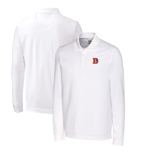 Men's Cutter & Buck White Denver Broncos Advantage Tri-Blend Pique Long Sleeve Throwback Polo