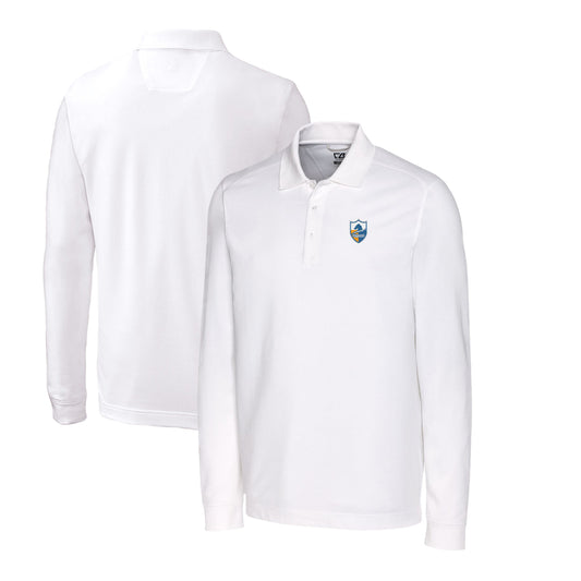 Men's Cutter & Buck White Los Angeles Chargers Advantage Tri-Blend Pique Long Sleeve Throwback Polo