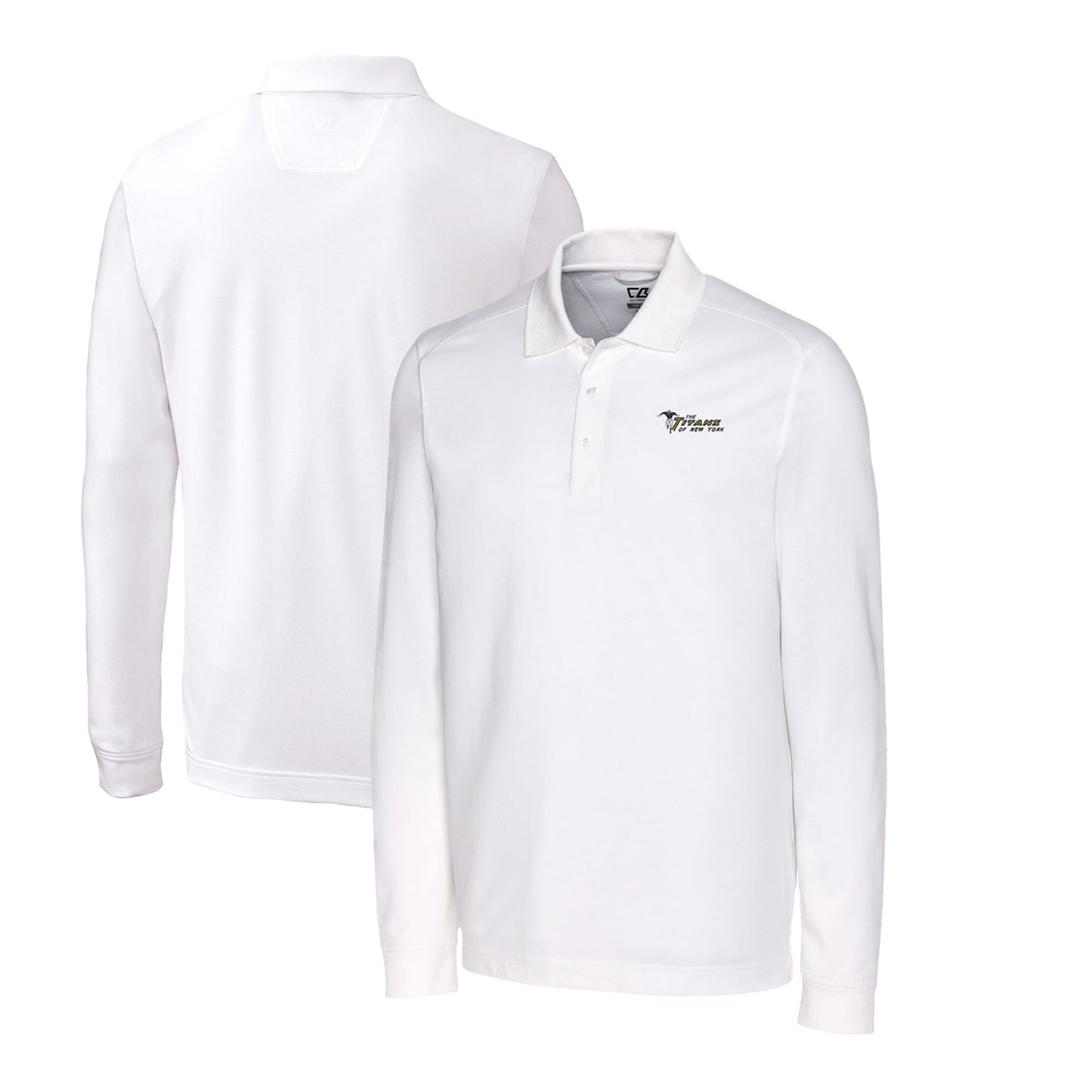 Men's Cutter & Buck White New York Jets Advantage Tri-Blend Pique Long Sleeve Throwback Polo