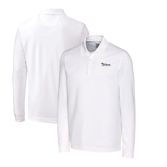 Men's Cutter & Buck White New York Jets Advantage Tri-Blend Pique Long Sleeve Throwback Polo