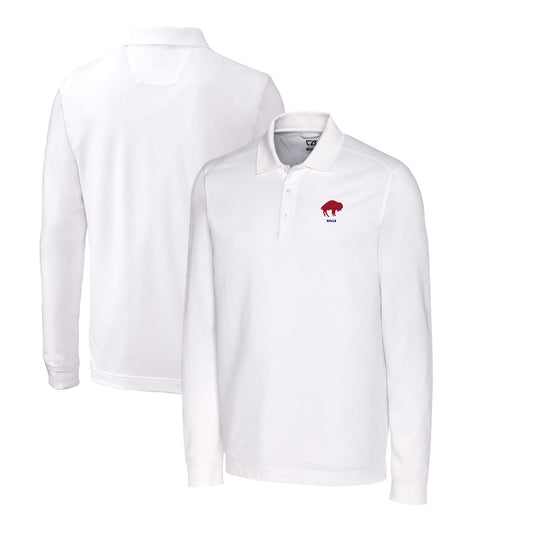 Men's Cutter & Buck White Buffalo Bills Advantage Tri-Blend Pique Long Sleeve Throwback Polo