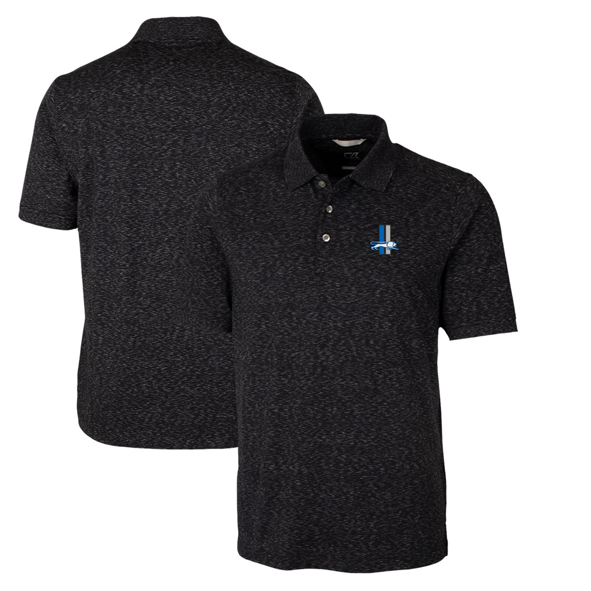 Men's Cutter & Buck Black Detroit Lions Advantage Tri-Blend Space Dye Throwback Polo