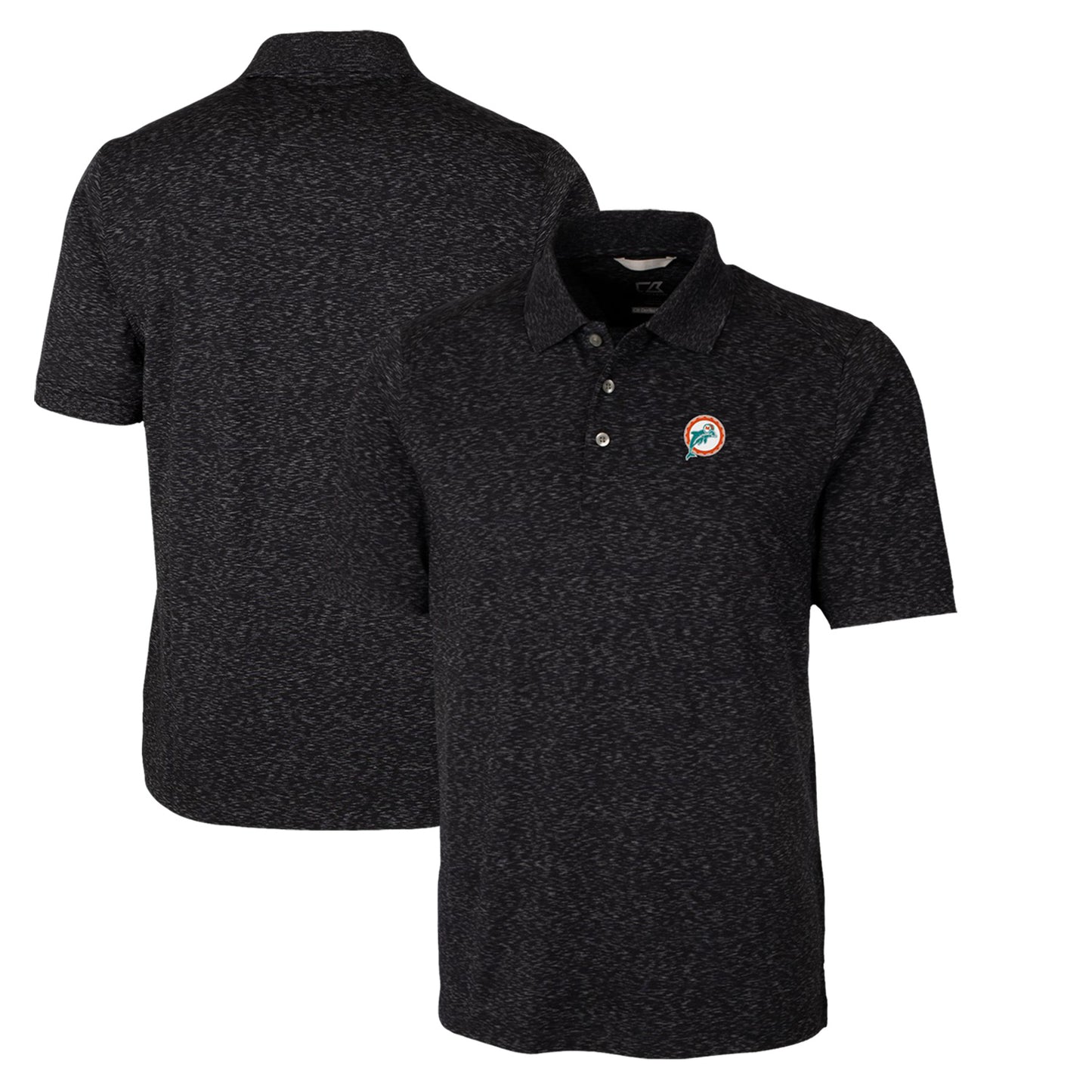 Men's Cutter & Buck Black Miami Dolphins Advantage Tri-Blend Space Dye Throwback Polo