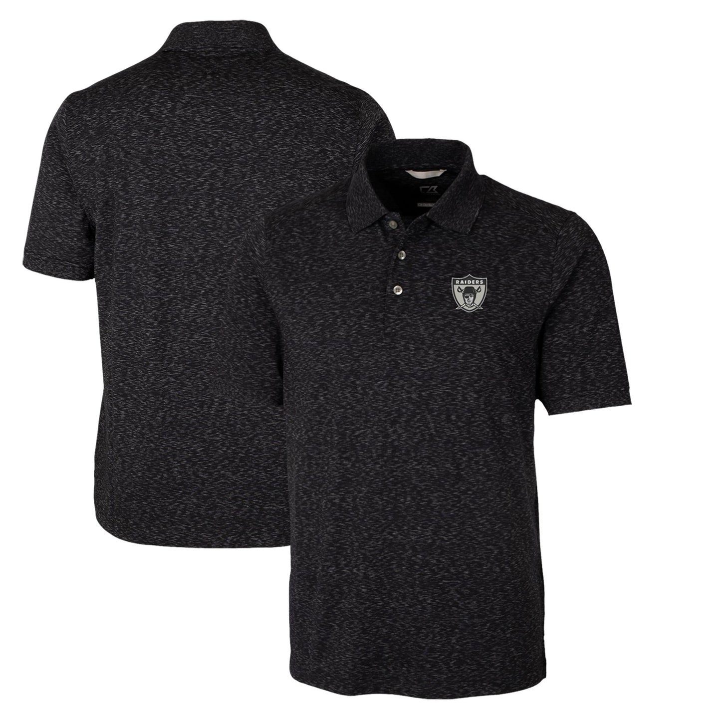 Men's Cutter & Buck Black Las Vegas Raiders Advantage Tri-Blend Space Dye Throwback Polo