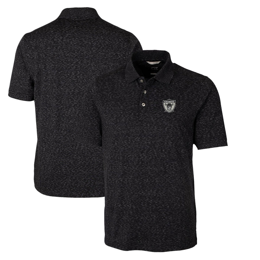 Men's Cutter & Buck Black Las Vegas Raiders Advantage Tri-Blend Space Dye Throwback Polo