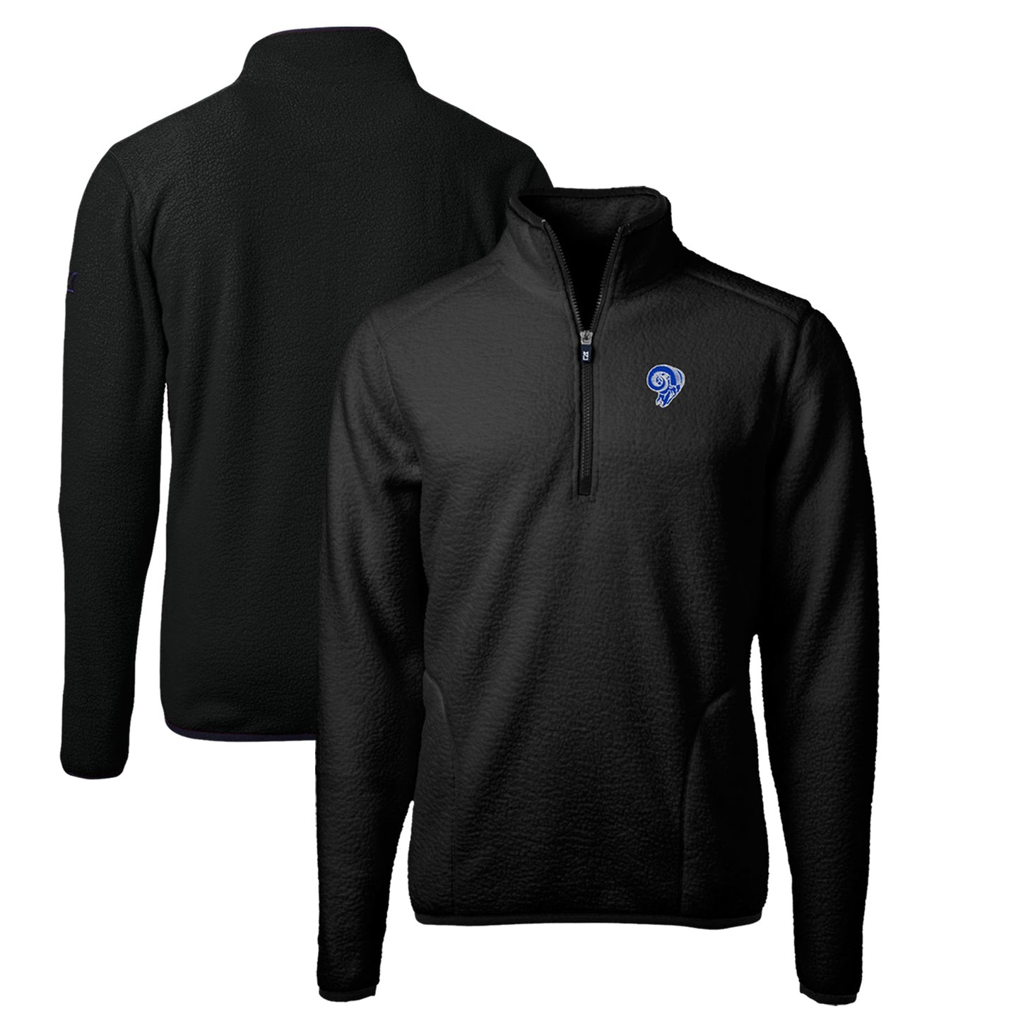 Men's Cutter & Buck Black Los Angeles Rams Throwback Eco Sherpa Fleece Quarter-Zip Pullover Jacket