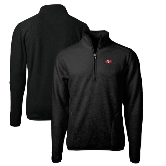 Men's Cutter & Buck Black San Francisco 49ers Throwback Eco Sherpa Fleece Quarter-Zip Pullover Jacket