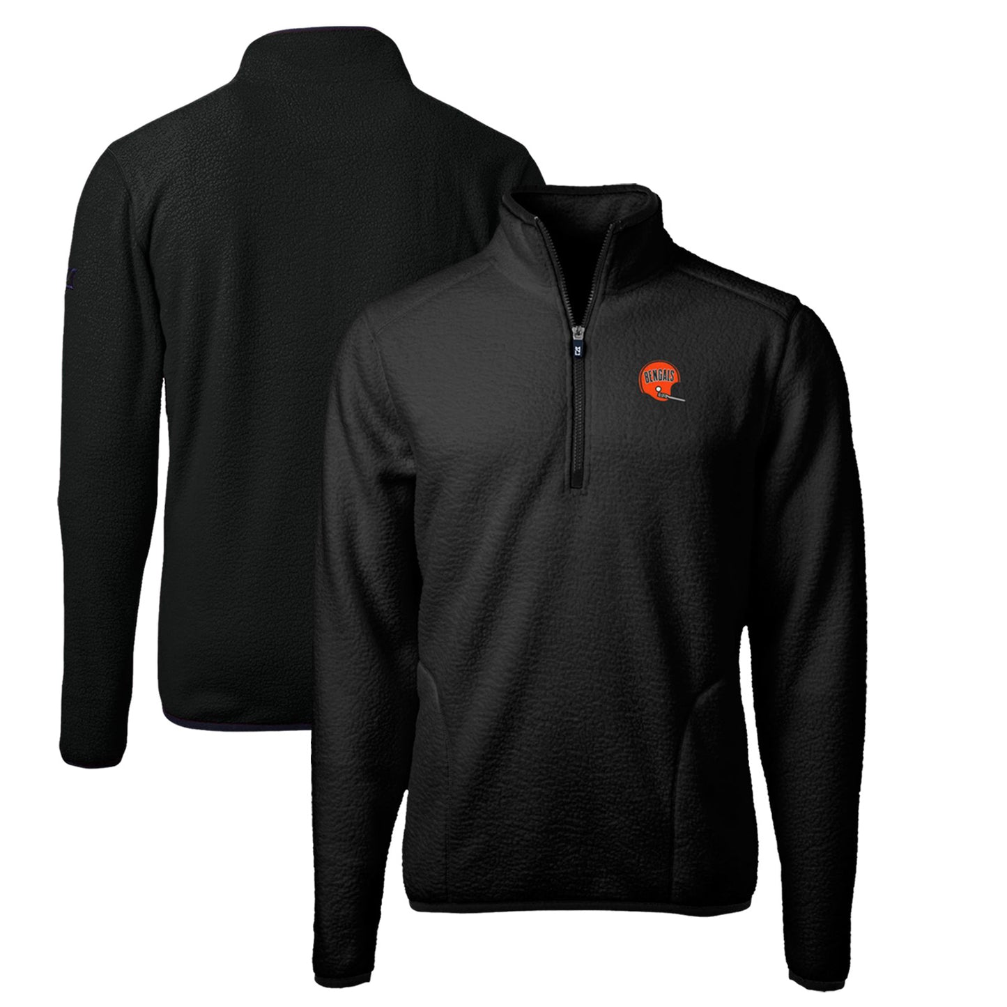 Men's Cutter & Buck Black Cincinnati Bengals Throwback Eco Sherpa Fleece Quarter-Zip Pullover Jacket