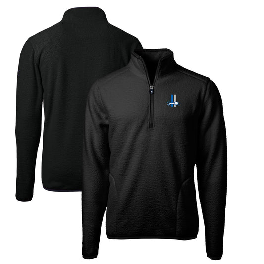 Men's Cutter & Buck Black Detroit Lions Throwback Eco Sherpa Fleece Quarter-Zip Pullover Jacket