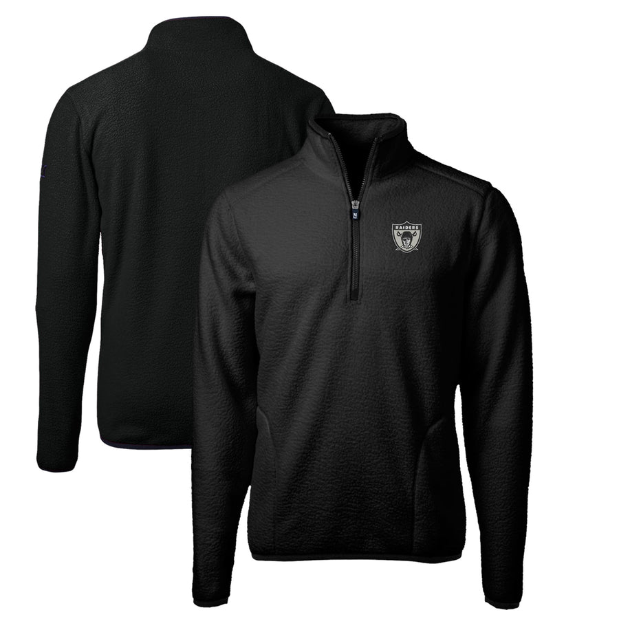 Men's Cutter & Buck Black Las Vegas Raiders Throwback Eco Sherpa Fleece Quarter-Zip Pullover Jacket