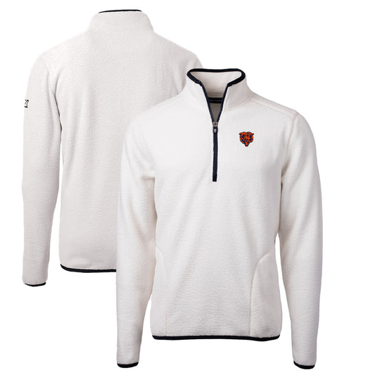 Men's Cutter & Buck White Chicago Bears Throwback Eco Sherpa Fleece Quarter-Zip Pullover Jacket