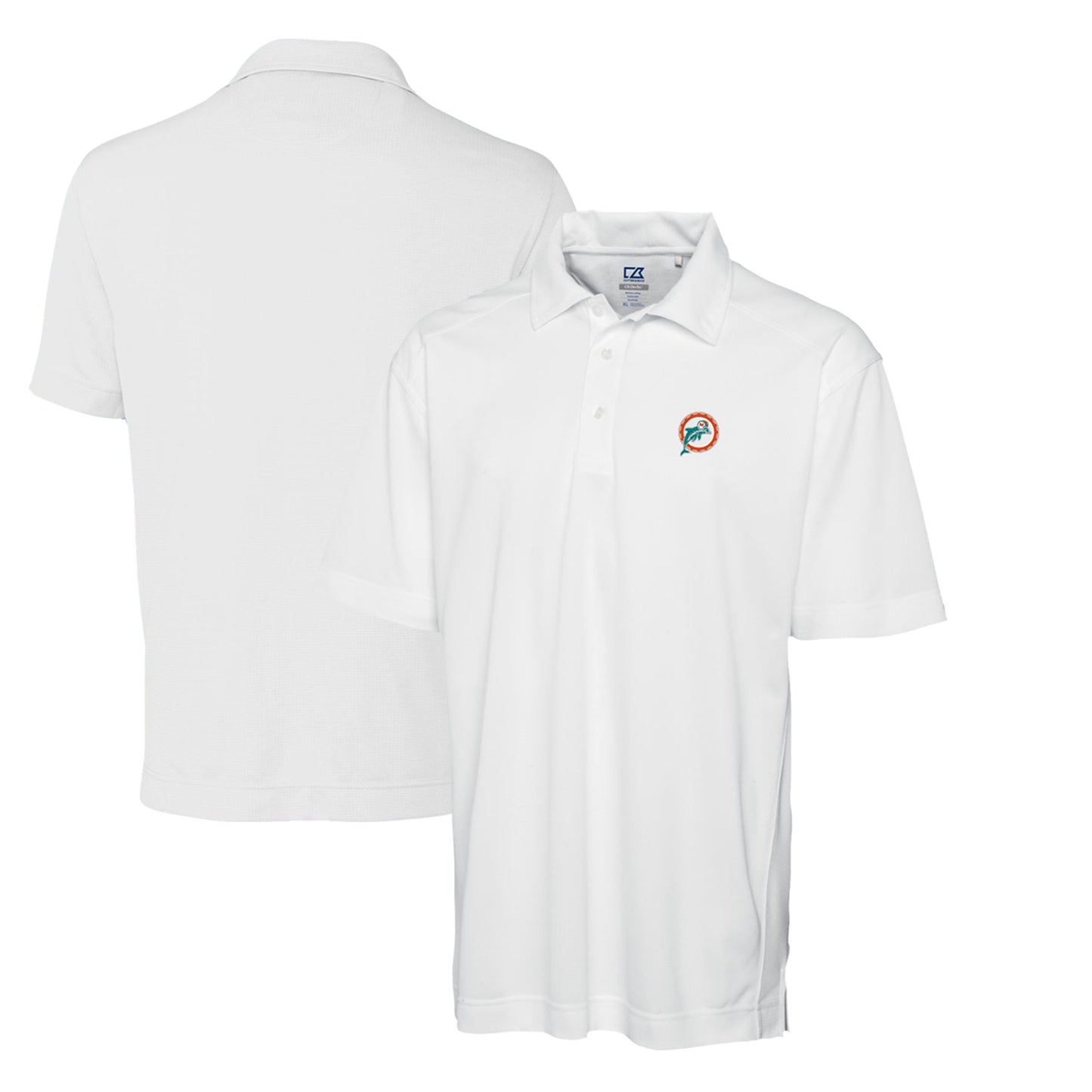 Men's Cutter & Buck White Miami Dolphins Throwback Logo DryTec Genre Textured Solid Polo