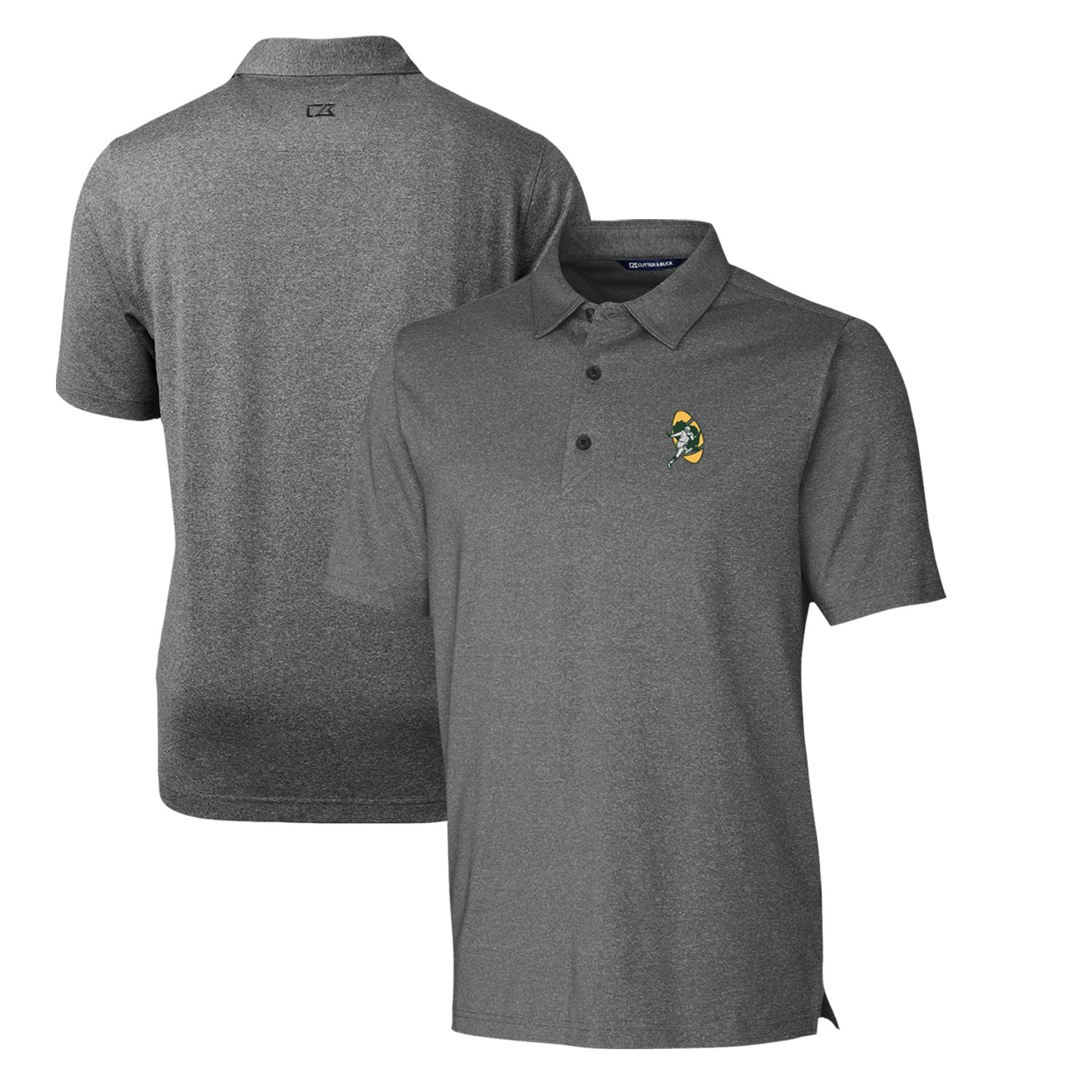 Men's Cutter & Buck Heather Charcoal Green Bay Packers Throwback Logo Forge Heathered Stretch Polo