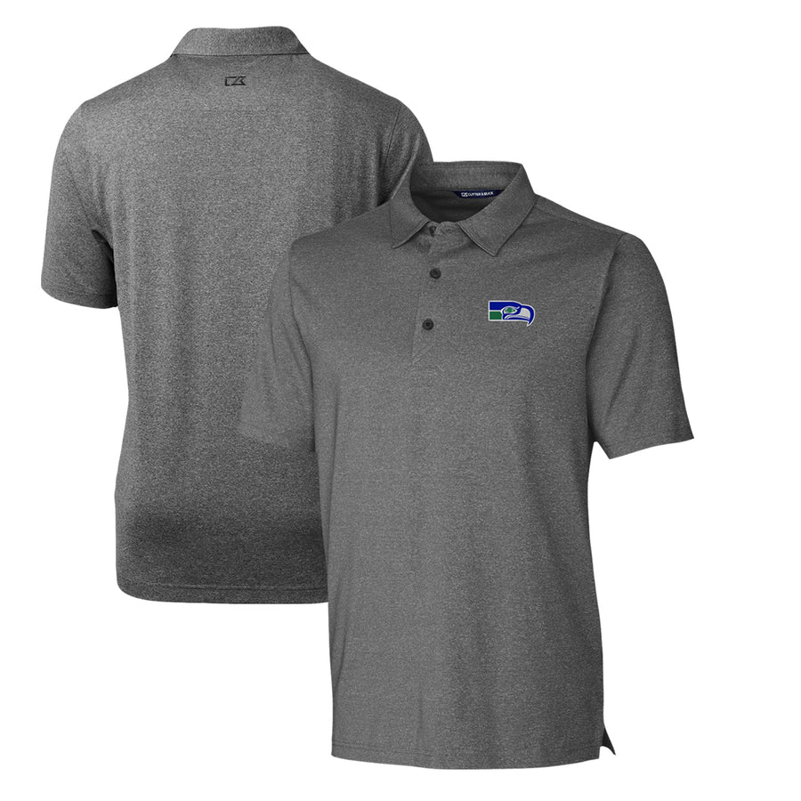 Men's Cutter & Buck Heather Charcoal Seattle Seahawks Throwback Logo Forge Heathered Stretch Polo