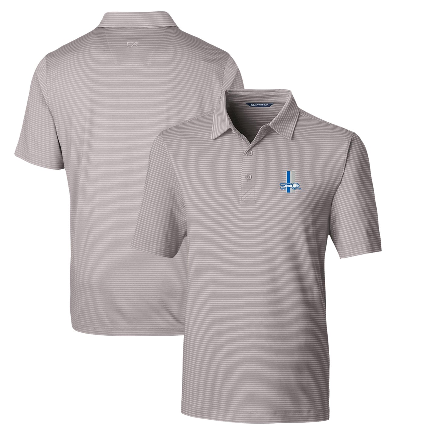 Men's Cutter & Buck Gray Detroit Lions Throwback Logo Forge Pencil Stripe Stretch Polo