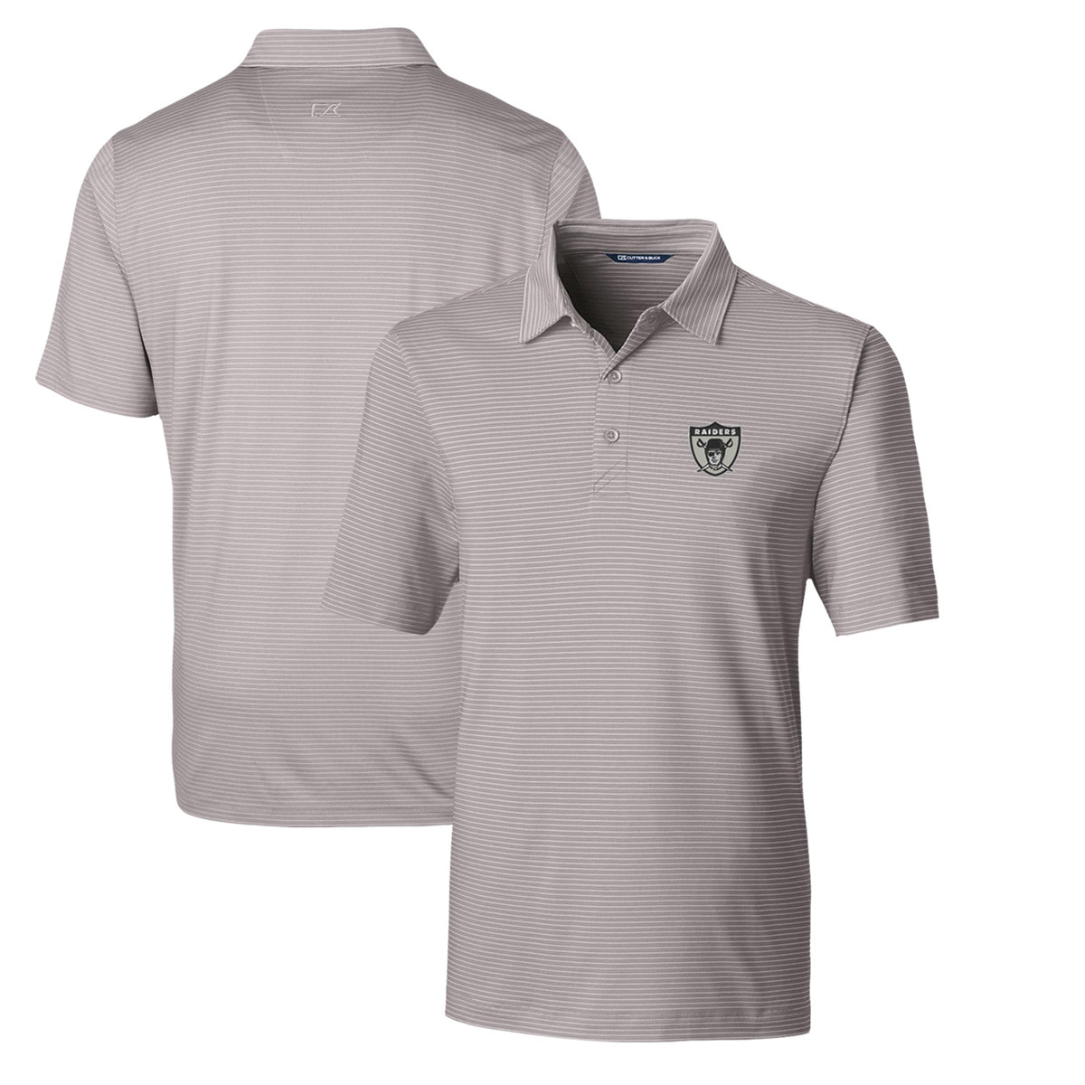 Men's Cutter & Buck Gray Las Vegas Raiders Throwback Logo Forge Pencil Stripe Stretch Polo