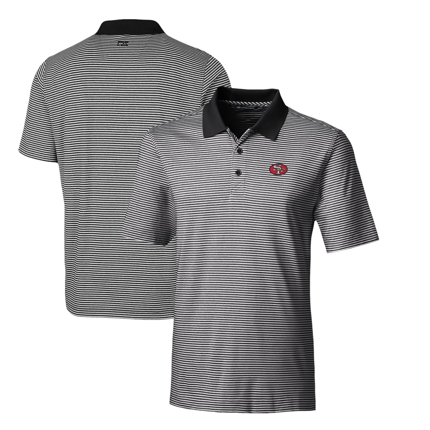 Men's Cutter & Buck Black San Francisco 49ers Throwback Logo Forge Tonal Stripe Stretch Polo
