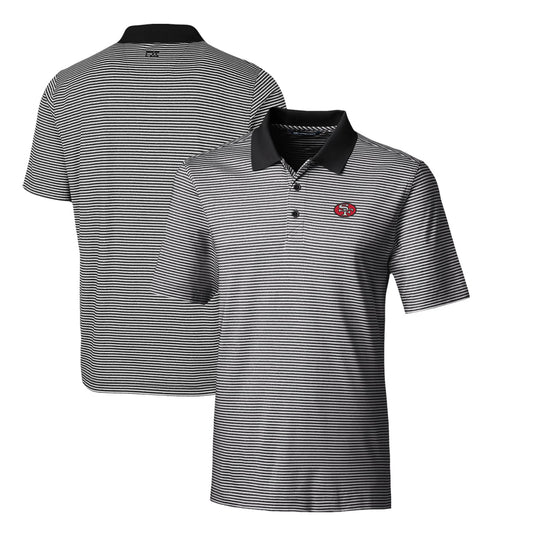 Men's Cutter & Buck Black San Francisco 49ers Throwback Logo Forge Tonal Stripe Stretch Polo
