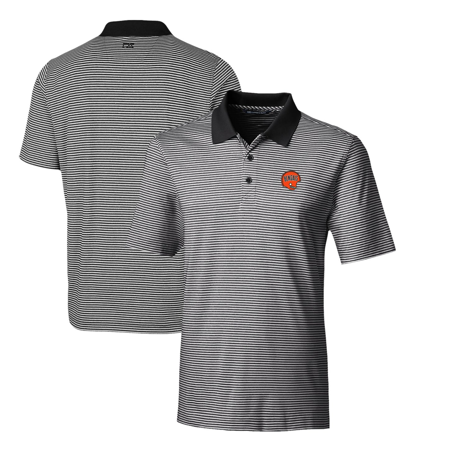 Men's Cutter & Buck Black Cincinnati Bengals Throwback Logo Forge Tonal Stripe Stretch Polo