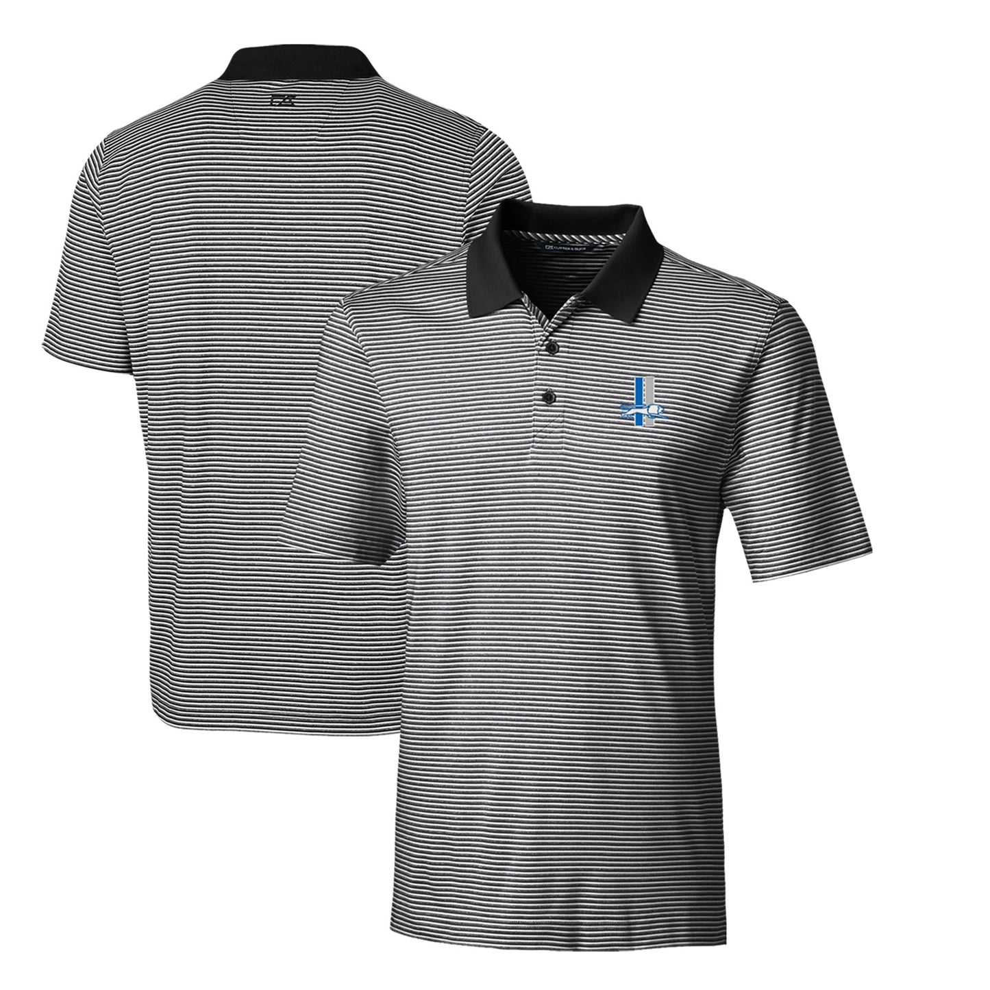 Men's Cutter & Buck Black Detroit Lions Throwback Logo Forge Tonal Stripe Stretch Polo