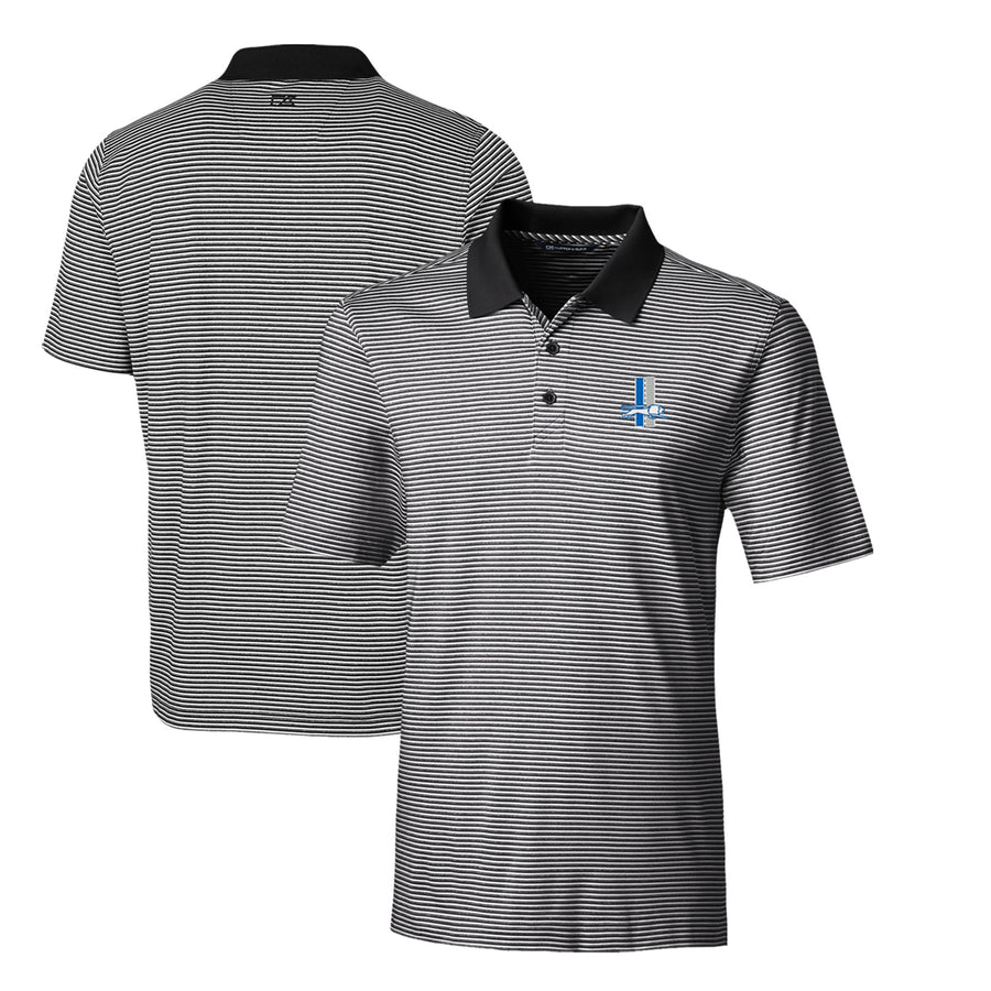 Men's Cutter & Buck Black Detroit Lions Throwback Logo Forge Tonal Stripe Stretch Polo