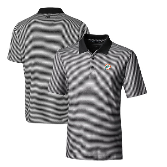 Men's Cutter & Buck Black Miami Dolphins Throwback Logo Forge Tonal Stripe Stretch Polo