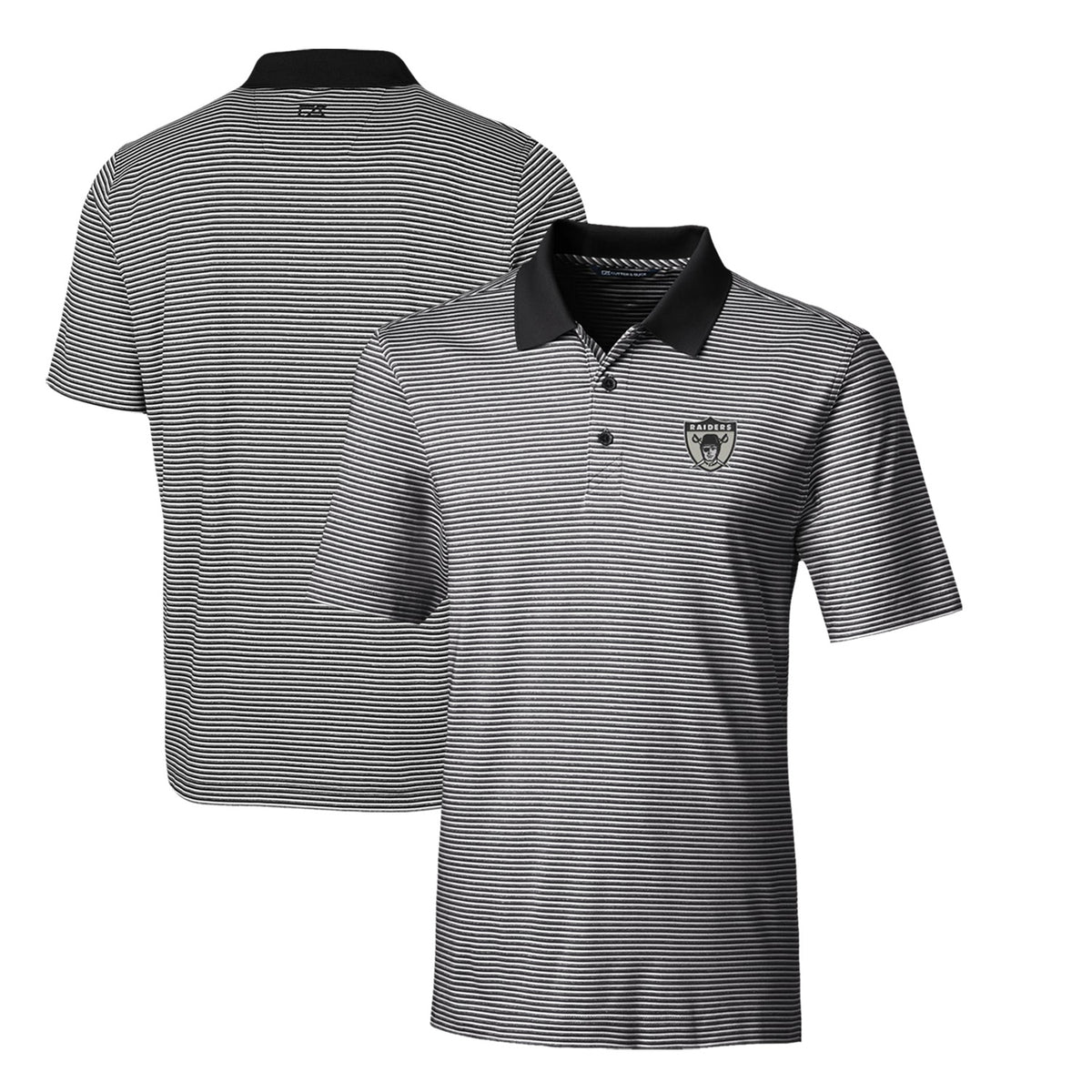 Men's Cutter & Buck Black Las Vegas Raiders Throwback Logo Forge Tonal Stripe Stretch Polo