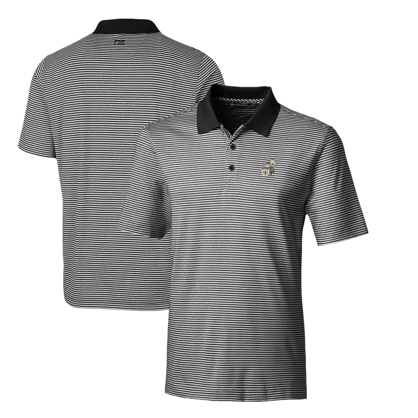 Men's Cutter & Buck Black New Orleans Saints Throwback Logo Forge Tonal Stripe Stretch Polo