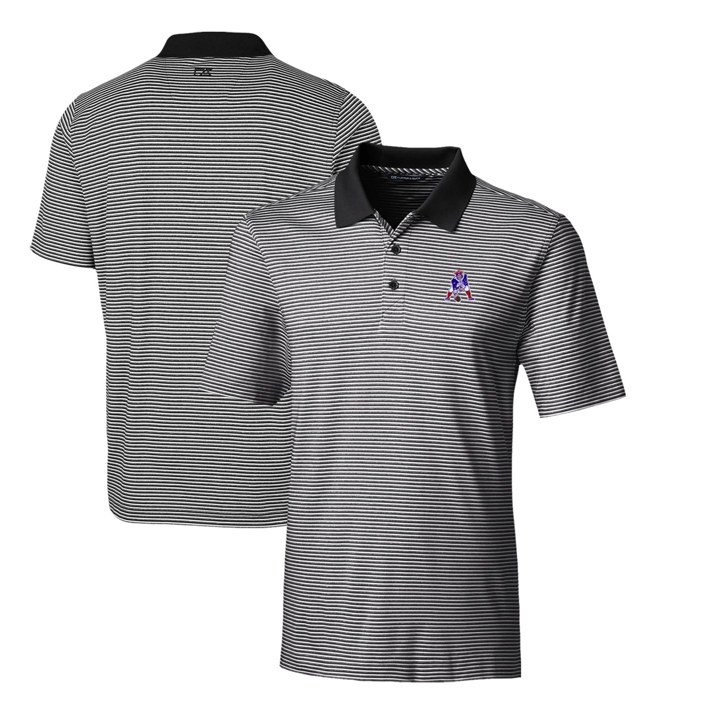 Men's Cutter & Buck Black New England Patriots Throwback Logo Forge Tonal Stripe Stretch Polo