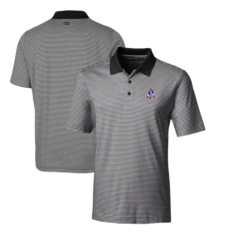 Men's Cutter & Buck Black New England Patriots Throwback Logo Forge Tonal Stripe Stretch Polo