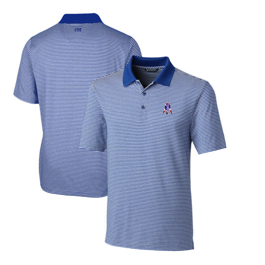 Men's Cutter & Buck Royal New England Patriots Throwback Logo Forge Tonal Stripe Stretch Polo