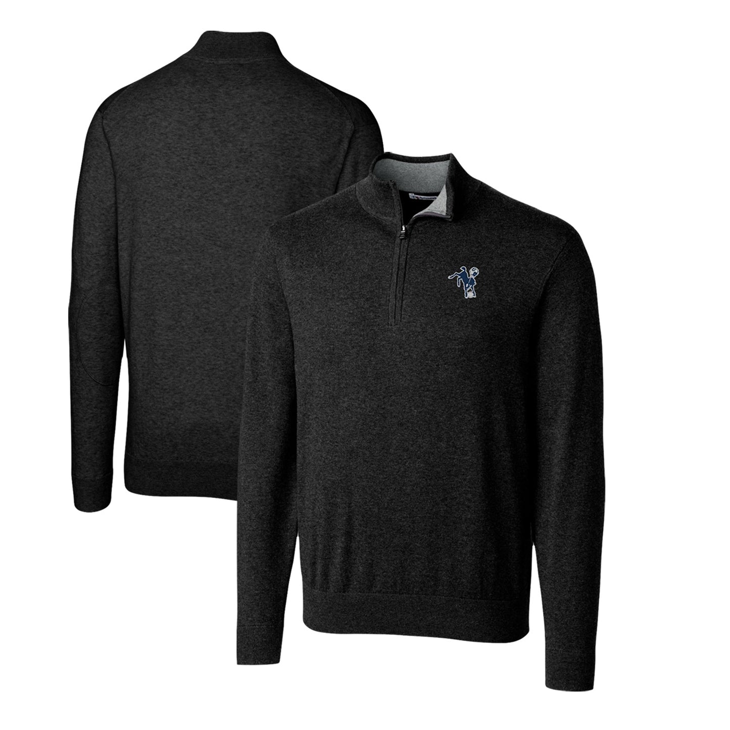 Men's Cutter & Buck Black Indianapolis Colts Throwback Logo Lakemont Tri-Blend Quarter-Zip Pullover Sweater