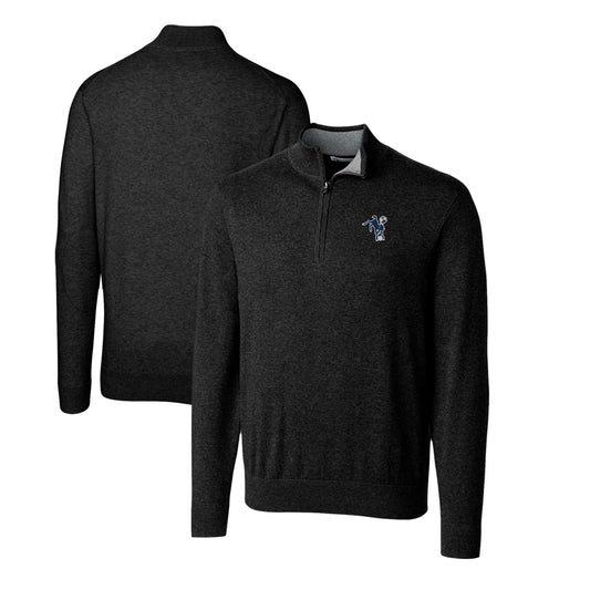 Men's Cutter & Buck Black Indianapolis Colts Throwback Logo Lakemont Tri-Blend Quarter-Zip Pullover Sweater