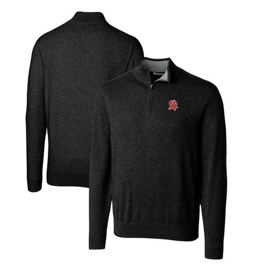 Men's Cutter & Buck Black Tampa Bay Buccaneers Throwback Logo Lakemont Tri-Blend Quarter-Zip Pullover Sweater