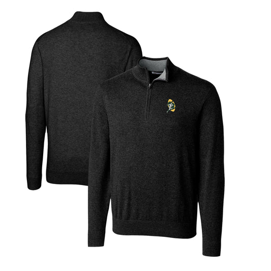 Men's Cutter & Buck Black Green Bay Packers Throwback Logo Lakemont Tri-Blend Quarter-Zip Pullover Sweater