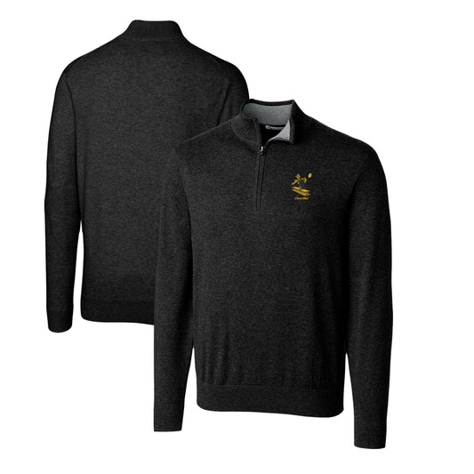 Men's Cutter & Buck Black Pittsburgh Steelers Throwback Logo Lakemont Tri-Blend Quarter-Zip Pullover Sweater