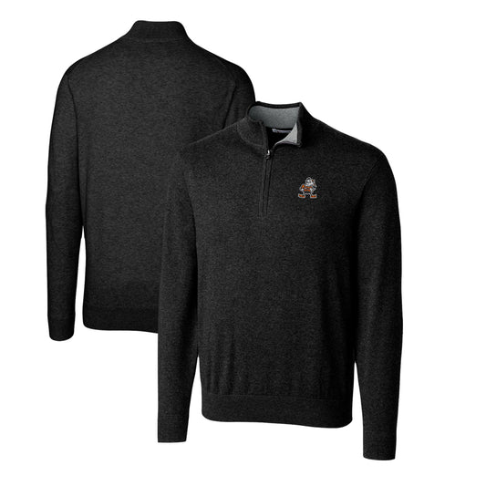 Men's Cutter & Buck Black Cleveland Browns Throwback Logo Lakemont Tri-Blend Quarter-Zip Pullover Sweater
