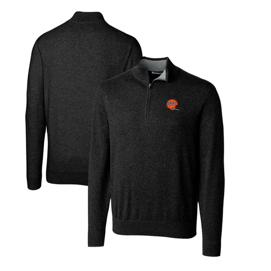 Men's Cutter & Buck Black Cincinnati Bengals Throwback Logo Lakemont Tri-Blend Quarter-Zip Pullover Sweater