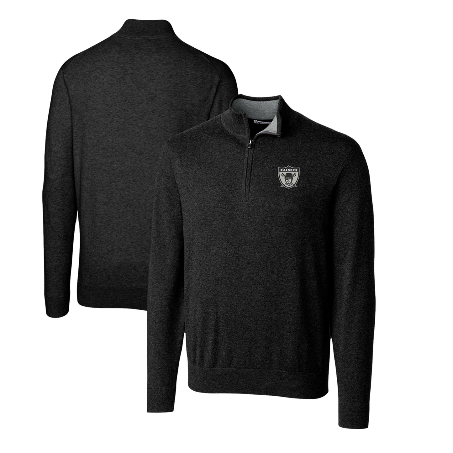 Men's Cutter & Buck Black Las Vegas Raiders Throwback Logo Lakemont Tri-Blend Quarter-Zip Pullover Sweater