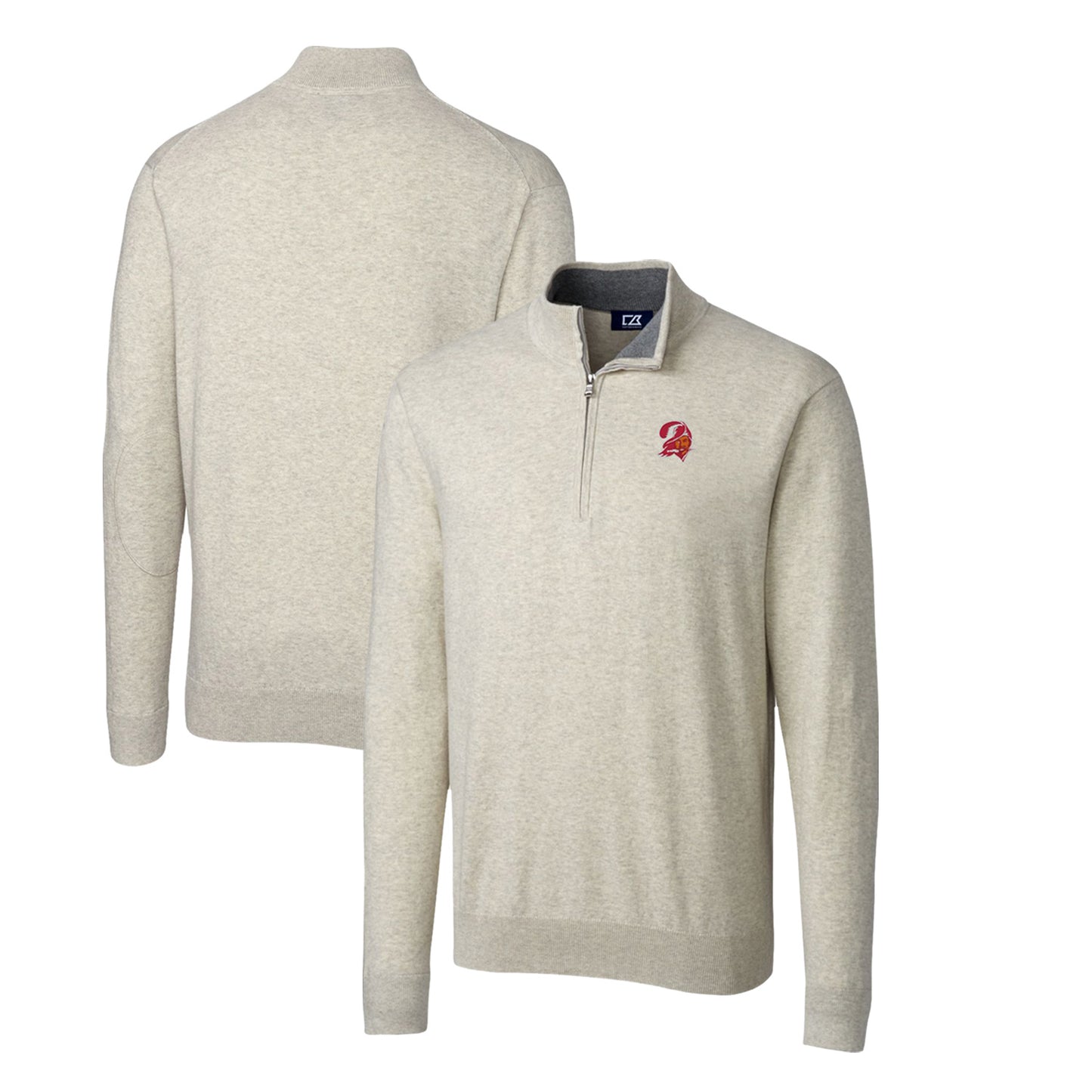 Men's Cutter & Buck Oatmeal Tampa Bay Buccaneers Throwback Logo Lakemont Tri-Blend Quarter-Zip Pullover Sweater