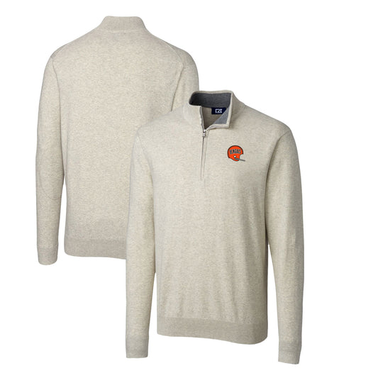 Men's Cutter & Buck Oatmeal Cincinnati Bengals Throwback Logo Lakemont Tri-Blend Quarter-Zip Pullover Sweater