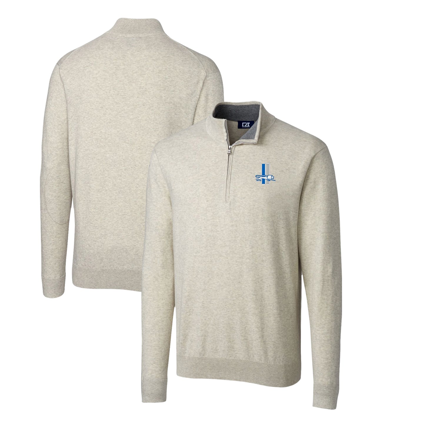 Men's Cutter & Buck Oatmeal Detroit Lions Throwback Logo Lakemont Tri-Blend Quarter-Zip Pullover Sweater