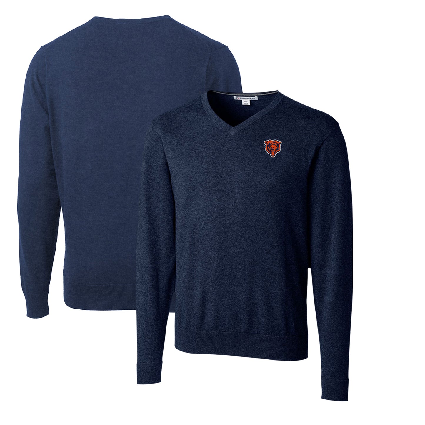 Men's Cutter & Buck Navy Chicago Bears Throwback Logo Lakemont Tri-Blend V-Neck Pullover Sweater