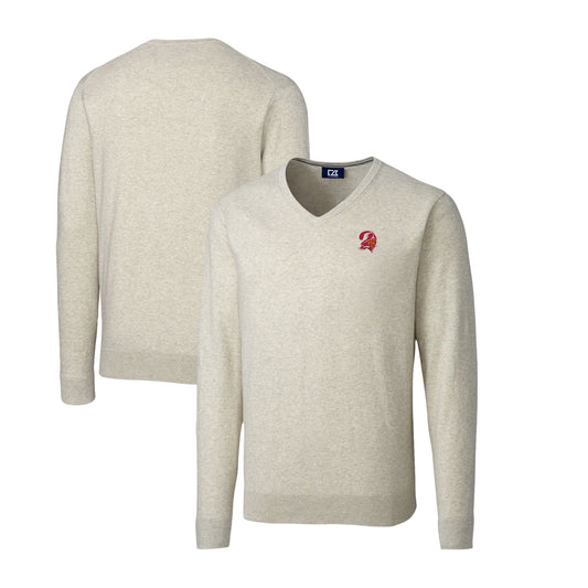 Men's Cutter & Buck Oatmeal Tampa Bay Buccaneers Throwback Logo Lakemont Tri-Blend V-Neck Pullover Sweater